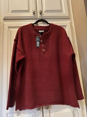 NWT Rustic Maple Henley Sweater Top Cotton Earthbound Trading Co Texture Medium